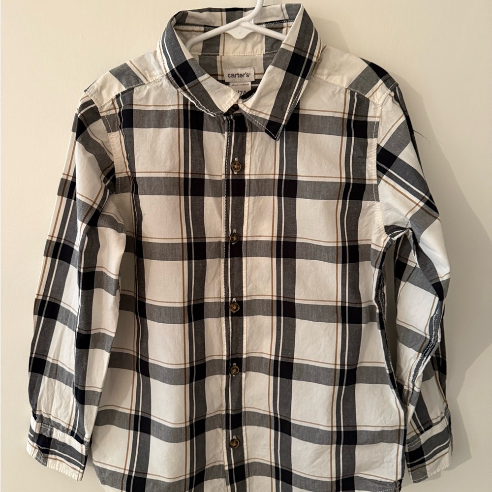 Carter's Kids Plaid Button-Down Shirt - Black, White, Tan